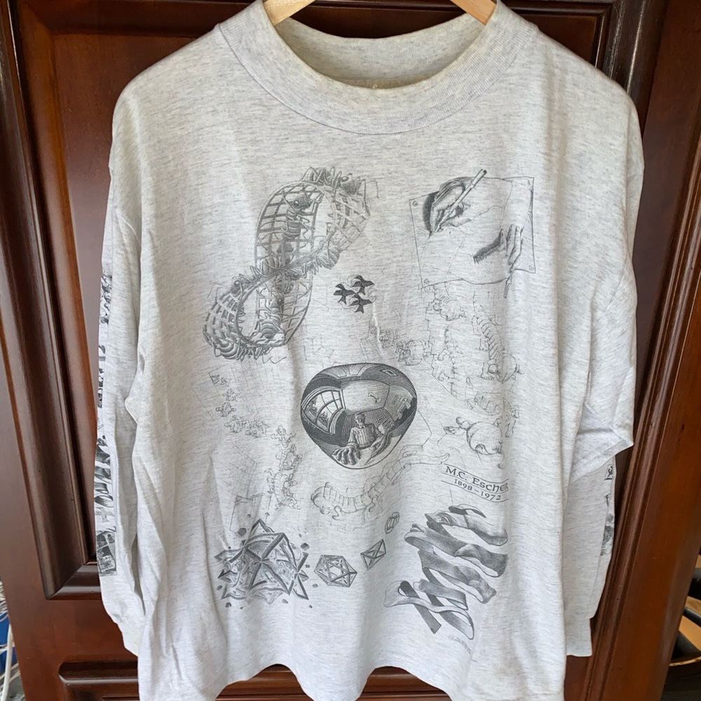 Vintage 90’s M.C. Escher All Over Print Art Graphic tee shirt made in U.S.A.